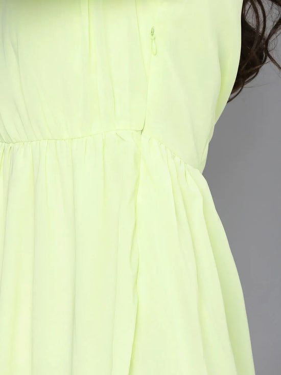 Women Lime Green Frill Hem Short Dress