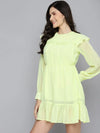 Women Lime Green Frill Hem Short Dress