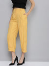 Women Yellow Front Pleat Pants