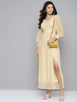 Women Beige V-Neck Maxi Dress