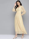 Women Beige V-Neck Maxi Dress