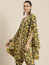 Women Yellow Geometric Print Lace Detail Kaftan Top