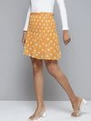 Women Mustard Polka Dot Smocked Waist Mini Skirt