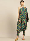 Women Teal Floral One Shoulder Kaftan Top