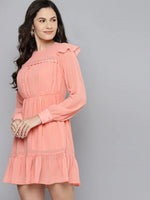 Women Power Pink Frill Hem Short Dress