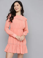 Women Power Pink Frill Hem Short Dress