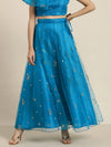 Women Teal Tulle Sequins Anarkali Skirt