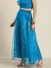 Women Teal Tulle Sequins Anarkali Skirt