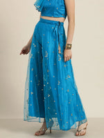 Women Teal Tulle Sequins Anarkali Skirt