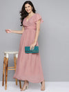 Women Onion Pink Wrap Belted Maxi Dress