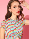 Women Multicolour Star Print Twisted Crop Top