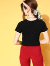 Women Black Rib T-Shirt