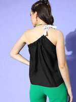 Women Black One Shoulder Gathered Top