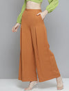 Women Rust Front Pleats Wide Leg Pants