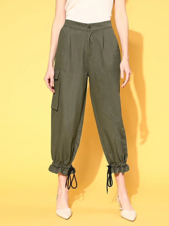 Women Olive Side Pockets Cargo Pants