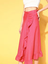 Women Fuchsia Wrap Frilly Skirt