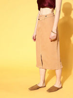 Women Taupe Denim Wrap Skirt