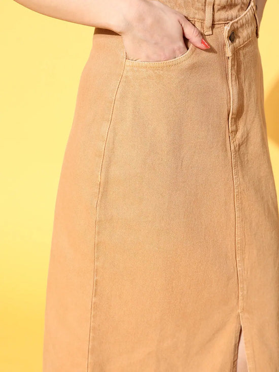 Women Taupe Denim Wrap Skirt