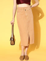 Women Taupe Denim Wrap Skirt