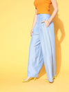 Women Blue High Waist Wide Leg Pants