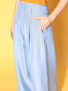 Women Blue High Waist Wide Leg Pants