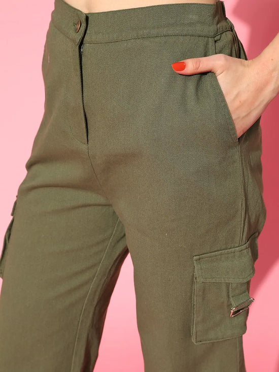 Women Olive Tie Hem Cargo Pants