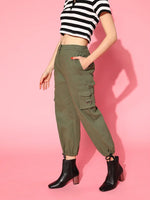 Women Olive Tie Hem Cargo Pants