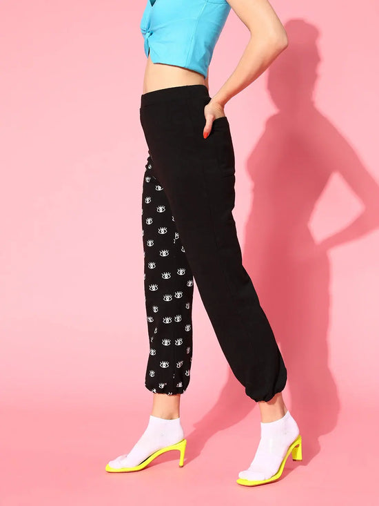 Women Black Eye Print Cargo Joggers