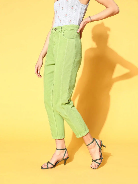 Women Neon Green Carrot Fit Pastel Jeans