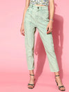 Women Sea Green Carrot Fit Pastel Jeans