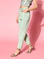 Women Sea Green Carrot Fit Pastel Jeans