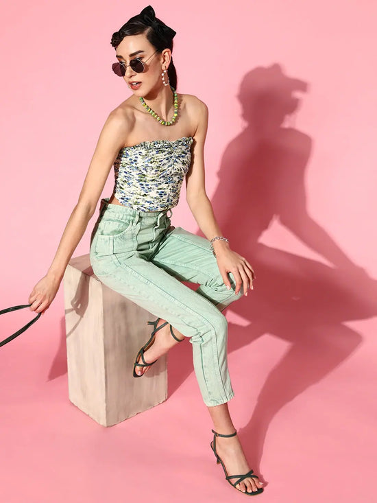 Women Sea Green Carrot Fit Pastel Jeans