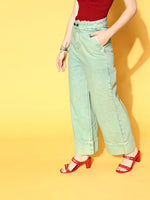 Women Sea Green Wide Leg Jeans