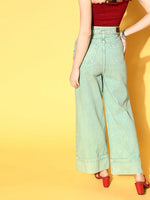 Women Sea Green Wide Leg Jeans