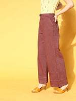 Women Burgundy Wide Leg Jeans