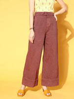 Women Burgundy Wide Leg Jeans