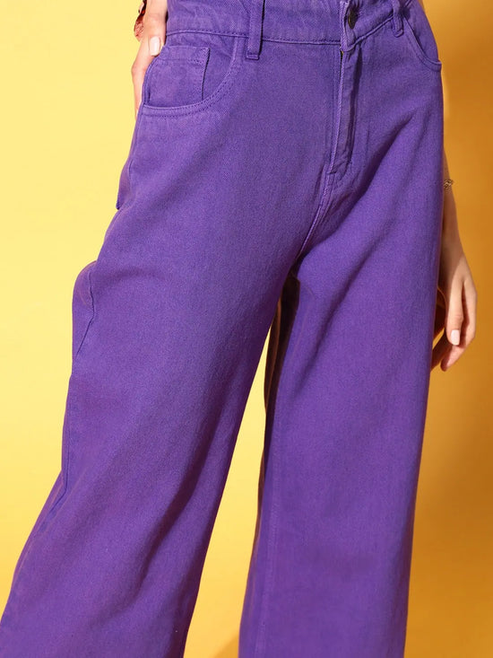 Women Purple Fringed Bottom Jeans