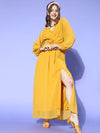 Women Mustard Wrap Maxi Dress