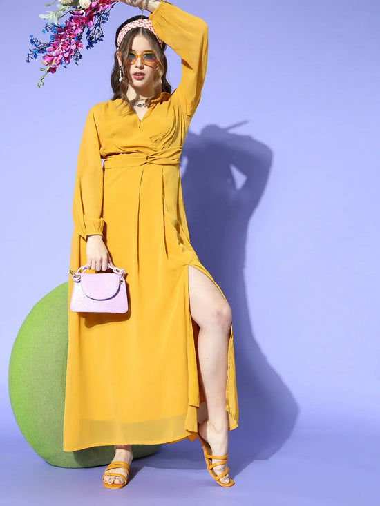 Women Mustard Wrap Maxi Dress