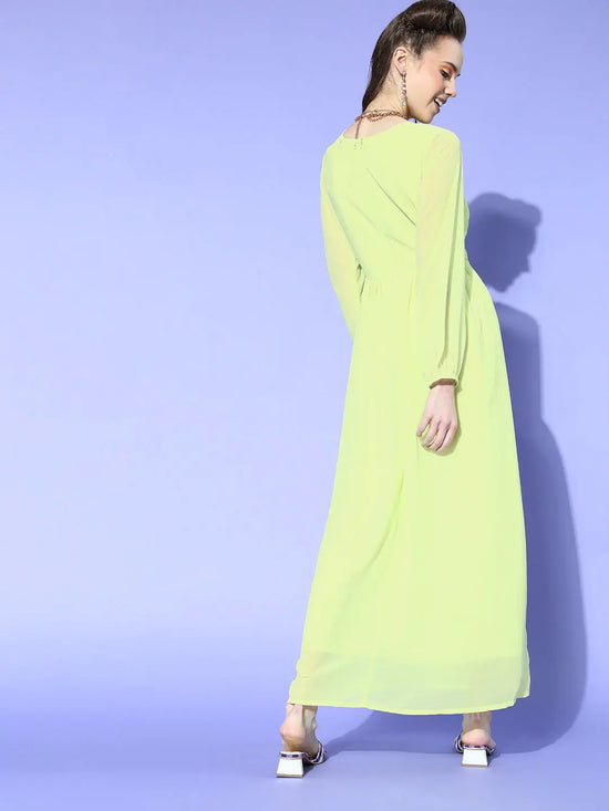 Women Lime Green Wrap Maxi Dress