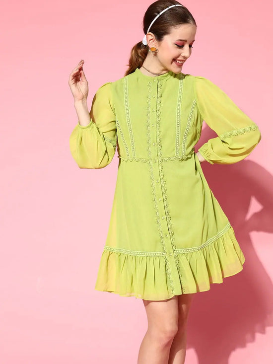 Women Green Lace Detail Dress