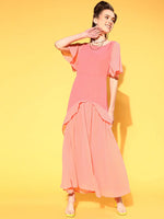 Women Dark Peach Contrast Frill Detail Maxi Dress