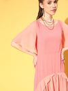 Women Dark Peach Contrast Frill Detail Maxi Dress