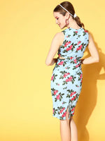 Women Blue Floral Side Cut Out Dress