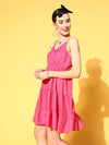 Women Fuchsia Strappy Tiered Dress