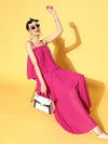 Women Fuchsia Strappy Layered Maxi Dress