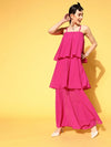 Women Fuchsia Strappy Layered Maxi Dress