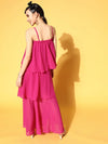 Women Fuchsia Strappy Layered Maxi Dress