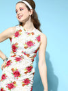 Women White Text Floral Side Cut Out Dress