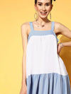 Women Blue & White ColourBlock Tiered Maxi Dress